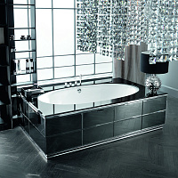 VITAGE milldue edition Ванна 190х100см, стальная, подача воды из водослива, в комплекте с сифоном, основанием и зеркальным топом, отдельностоящая, цвет: белый/Fumè