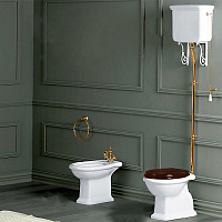 SIMAS Lante Унитаз напольный, выпуск в пол, 38,5х58см, с высоким бачком, с фурнитурой цвет: белый/золото, СИДЕНЬЕ НА ВЫБОР