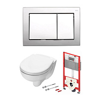 TECEbase 2.0 Комплект 5 в 1, унитаз TECE V04, инсталяция для подвесного унитаза, клавиша смыва TECEbase хром, крепеж для монтажа, звукоизоляция