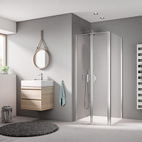 KERMI Pega Душевой угол на поддон 100x100х200см., серебро+прозрачное стекло+Kermiclean