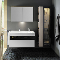 Burgbad Yumo База 101.5х64х47см.с умыв из мин литья с 1 отв под смес,2 выдв ящика с ручкой  Мокка G0179.верхн ящик из дымч стекла, цвет: белый глянц.