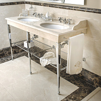 3SC Consolle Консоль Regale Double 163х60хh77см, с 2 раковинами, сифонами, полочкой и полотенцедердателями, цвет: хром