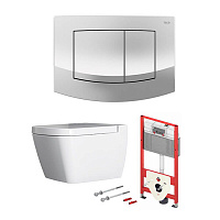 TECEbase 2.0 Комплект 5 в 1, унитаз TECE One, инсталяция для подвесного унитаза, клавиша смыва TECEambia хром, крепеж для монтажа, звукоизоляция