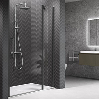 Novellini Young Душевая дверь правая/левая 92х200см., для ниши, распашная с неподвижным сегментом, стекло, цвет: черный