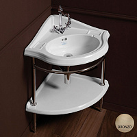 SIMAS Arcade Консоль угловая 75.5х61см, с подвесной белой раковиной на 1отв, и полкой, цвет: bronzo