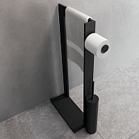 Novellini Kuadra Стойка напольная с полотенцедержателем, держателем т/б и ершиком для унитаза, цвет: черный матовый