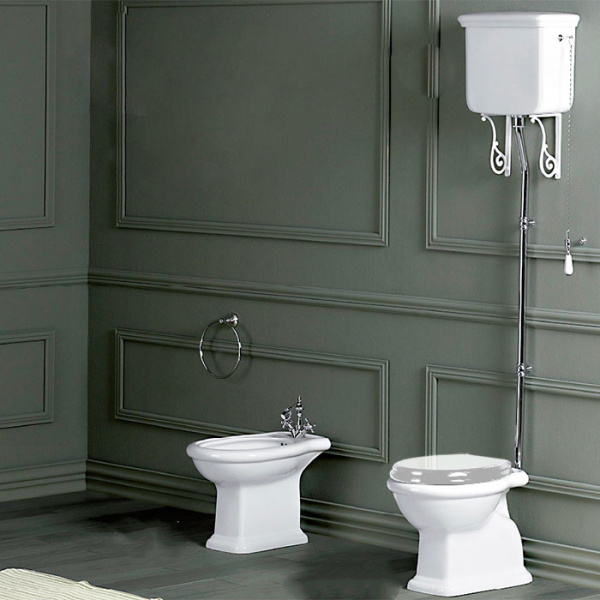 SIMAS Lante Унитаз напольный, выпуск в стену, 38,5х58см, с высоким бачком, с фурнитурой, цвет: белый/хром, СИДЕНЬЕ НА ВЫБОР