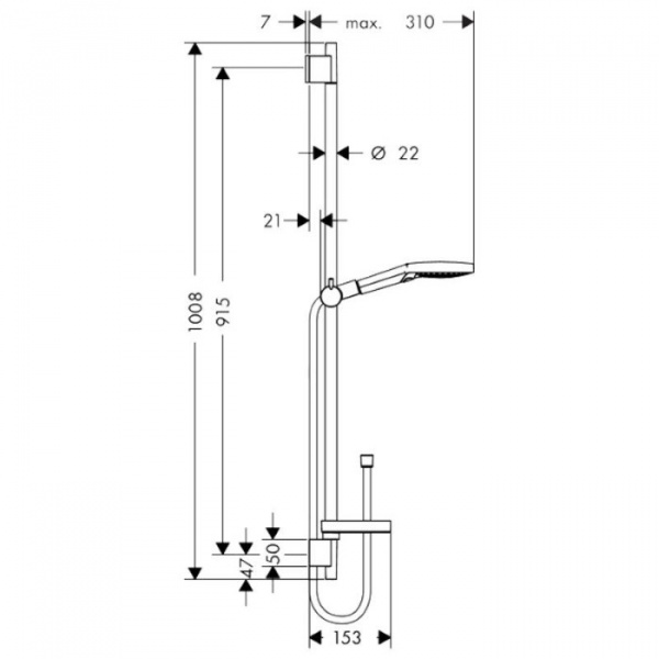 Hansgrohe Raindance Select E Душевой набор: штанга 90см., ручной душ 120, 3jet (Rain, RainAir, WhirlAir), мыльница, шланг, цвет: белый/хром