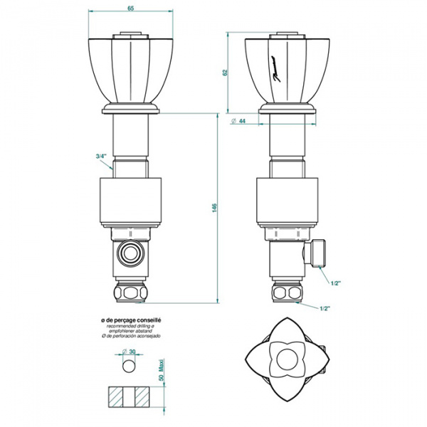 THG Pétale de cristal clair Вентиль смесителя для раковины, стекло прозрачное, цвет: полированное золото