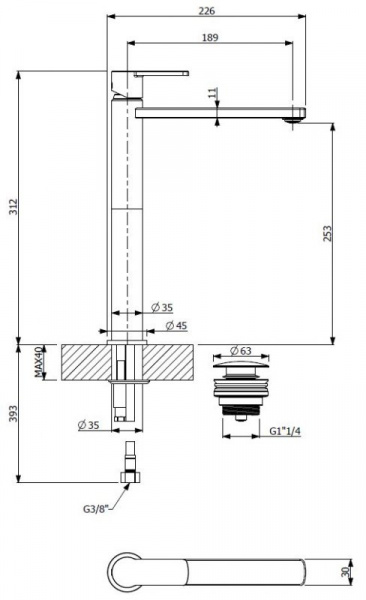 Смеситель для раковины Cezares GLAM-LC-01-W0 на столешницу