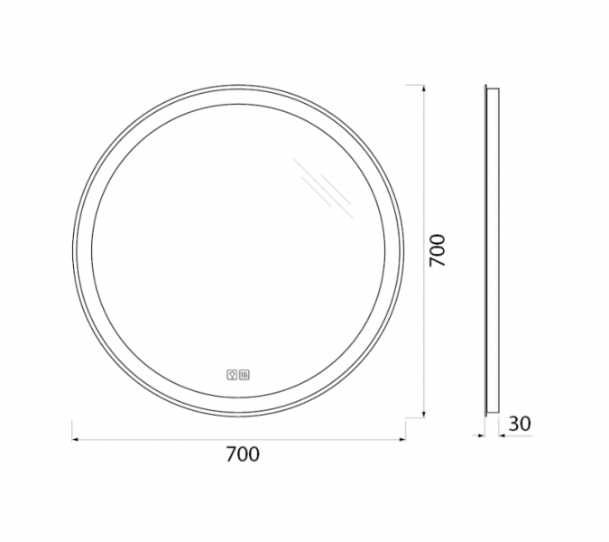 Зеркало с встроенным светильником, сенсорным выключателем и подогревом SPC-RNG-800-LED-TCH-WARM, 12W, 220-240V, 800x30 SPC-RNG-800-LED-TCH-WARM