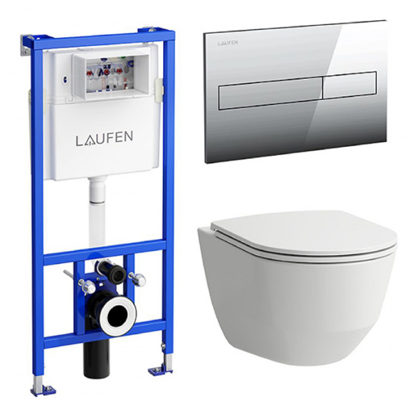 Laufen Pack Pro Комплект: инсталляция 8.9466.0 + унитаз подвесной 8.2096.6 + клавиша 8.9566.1.004(хром) + сиденье Slim 8.9896.6