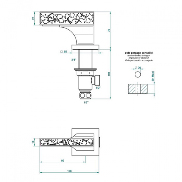 THG Ginkgo Вентиль смесителя для раковины, на горячую воду, цвет: полированное золото
