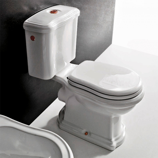 Kerasan Retro, Унитаз моноблок 72х38.5см, слив в стену, с фурнитурой цвета бронза