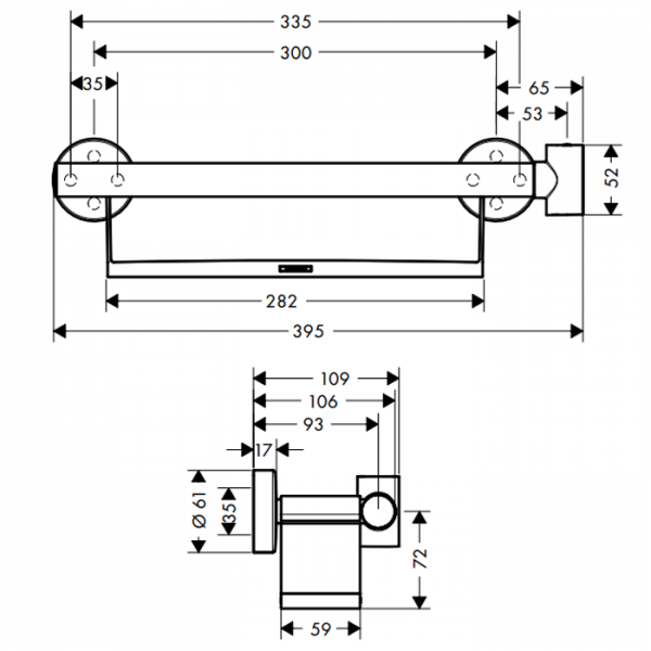 Hansgrohe Unica Comfort Поручень с полочкой и держателем для душа, подвесной, цвет: хром/белый