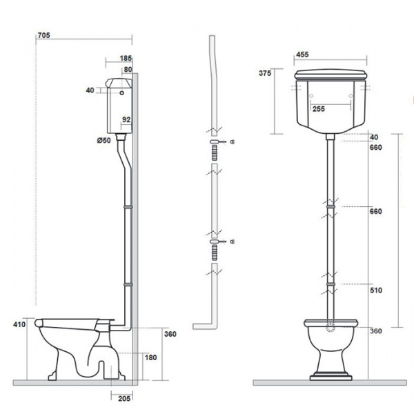 Kerasan Retro Унитаз 53х38.5см, слив в стену, цвет: белый/золото