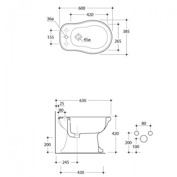 Kerasan Retro Биде напольное 60х38.5см, с 1 отв. под смеситель, цвет: белый
