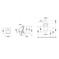 Duravit ME by Starck Писсуар Rimless, без смывного края,подача воды сверху, с вытяжкой, сток внут.верт. или гориз., с креплениями, без мушки