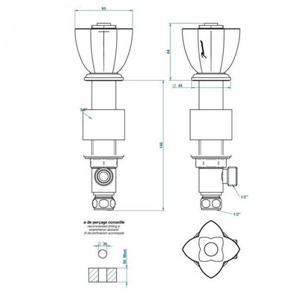 THG Petale De Cristal Noir Вентиль смесителя для раковины, цвет: хром