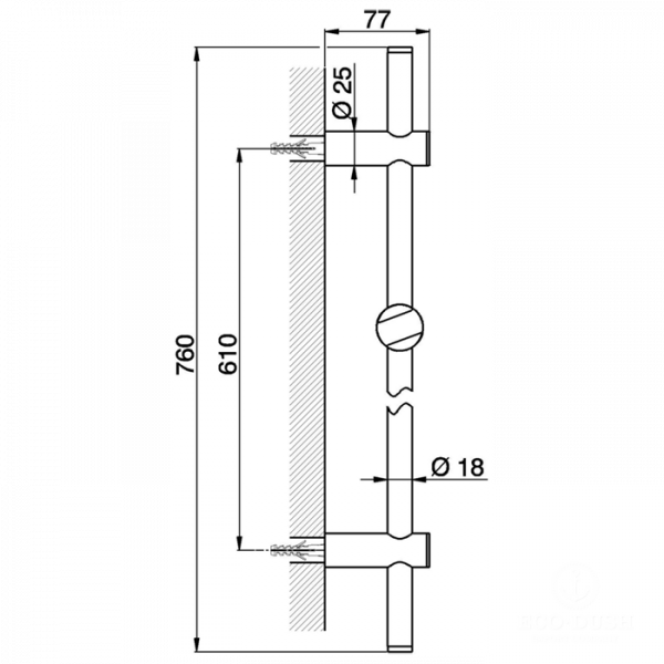 HUBER Shower Штанга душевая настенная 61 см с держателем для лейки, цвет: хром