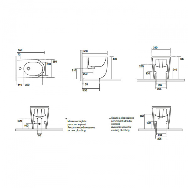 Kerasan Nolita Биде напольное с 1 отв. под смеситель 55х35 см, с креплениями WB5N, цвет: белый