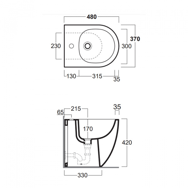 SIMAS Vignoni Биде напольное XS 37х48 см, с 1 отв. под смеситель, цвет: белый