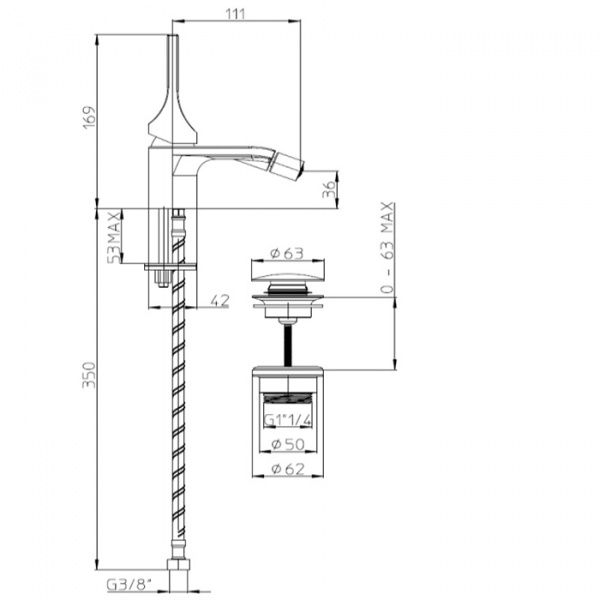 Bossini Apice Смеситель для биде на 1 отверстие, однорычажный, с донным клапаном, цвет: черный матовый
