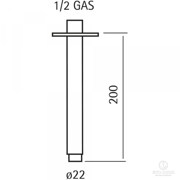 HUBER Lynox Держатель верхнего душа потолочный 200мм, нержавеющая сталь