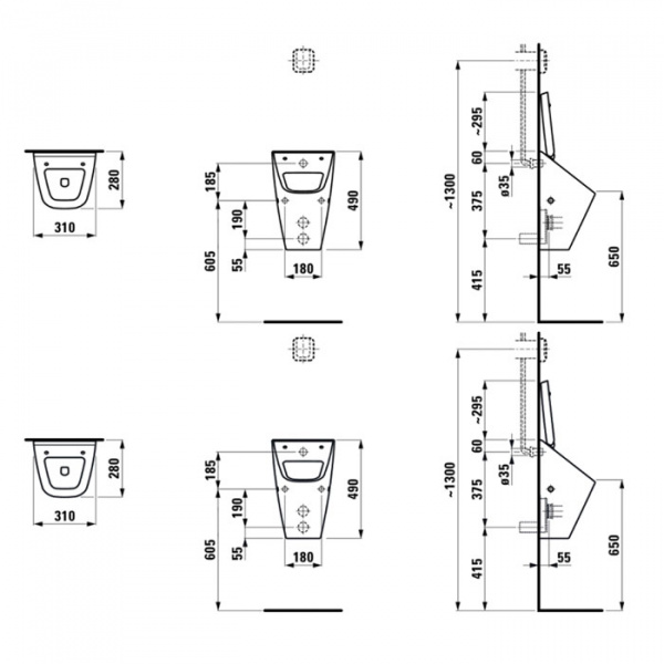 Laufen Vila Писсуар со скрытым подводом воды, с отв-ми под крышку 8.9414.2.300.000.1, цвет белый