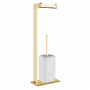 Gessi Eleganza Напольная стойка 61см., с держателем для туалетной бумаги и ершиком, цвет: шлифованное золото/белый