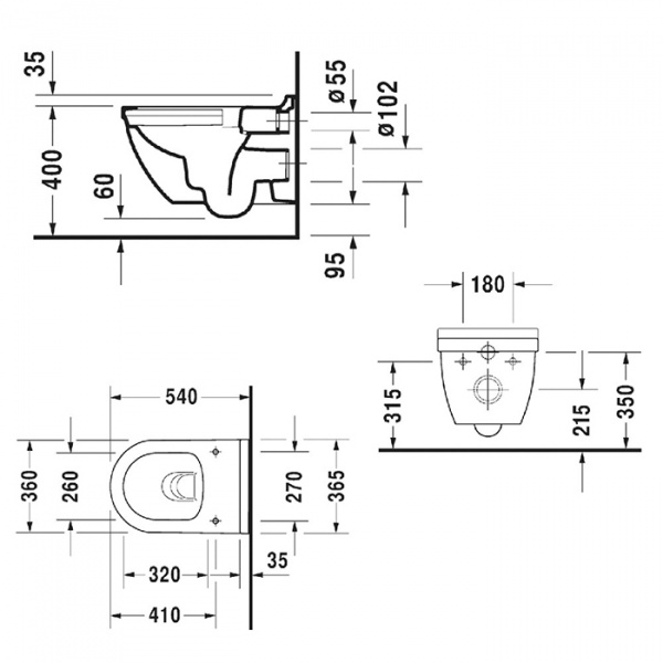 Duravit Starck 3 Унитаз подвесной безободковый, 54х36см, с креплением Durafix, цвет: белый