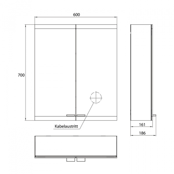 EMCO Evo Зеркальный шкаф 60xh70см с подсветкой, навесной, 2 двери, 2 полки, розетка, цвет: алюминий