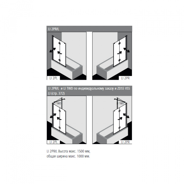 Kermi LIGA Штора на ванну LI 2PR 100х150см., глянцевое серебро, прозрачное стекло с Kermiclean