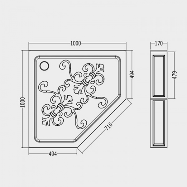 Devon&Devon Arabesque Поддон пятиугольный 100х100см, цвет: белый