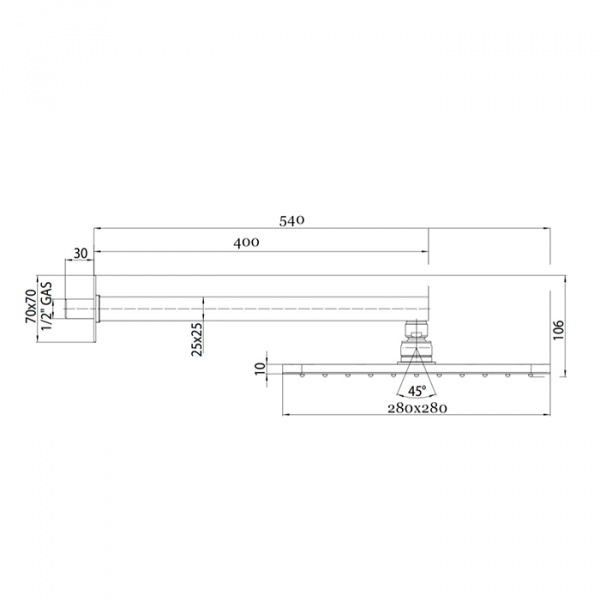 Bossini Верхний душ COSMO 280х280 мм, с кронштейном 400 мм, черный матовый