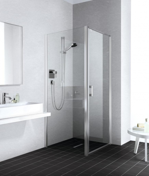Kermi LIGA Душевой угол на поддон 90x90х200см., петли справа, глянцевое серебро+klar