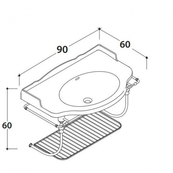Globo Paestum Консоль латунная подвесная 90х60хh60см, с раковиной на 1 отв., с комплектом креплений, цвет: хром