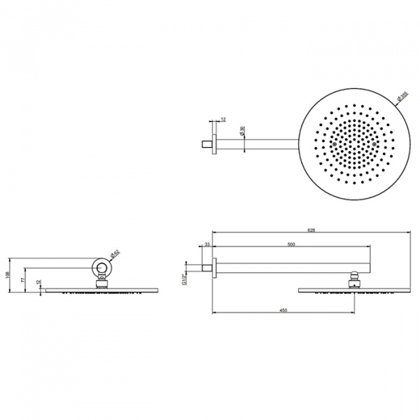 Gessi 316 Душевая головка шарнирная для настенного крепления на 1/2&quot, Ø350мм, цвет: brushed black metal pvd