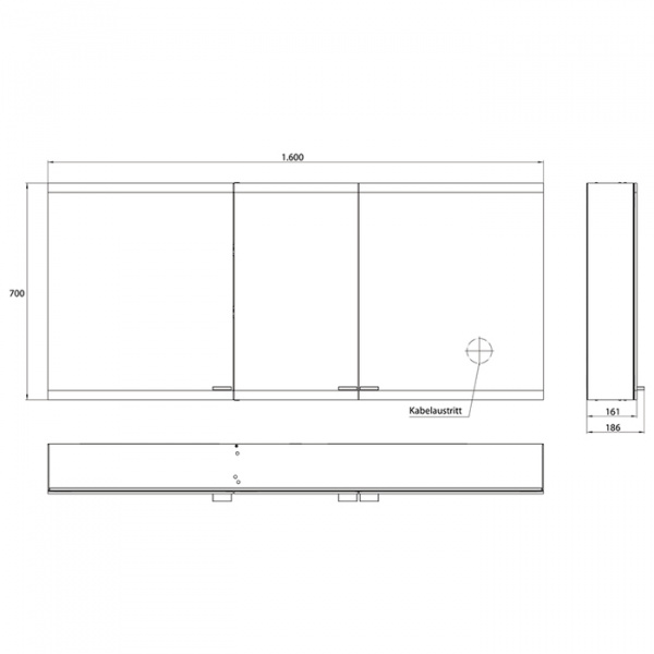 EMCO Evo Зеркальный шкаф 160xh70см с подсветкой, навесной, 3 двери, 4 полки, розетка, цвет: алюминий