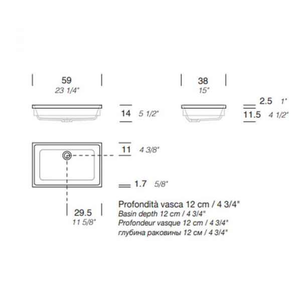 NOORTH milldue edition Раковина 59х38х12 см, без отв., полувстраиваемая, цвет: белый