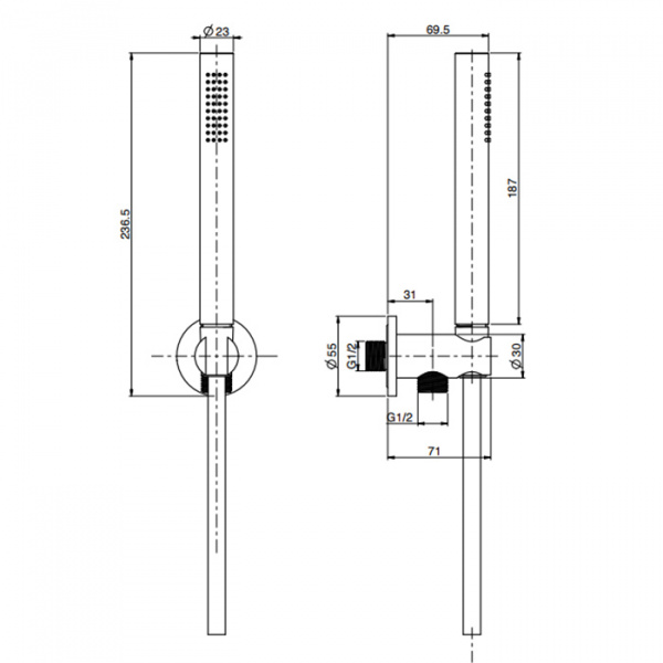 Carlo Frattini Spillo Steel Душевой комплект с ручным душем, шлангом 1500 мм. и настенным держателем с подводом воды, цвет: INOX