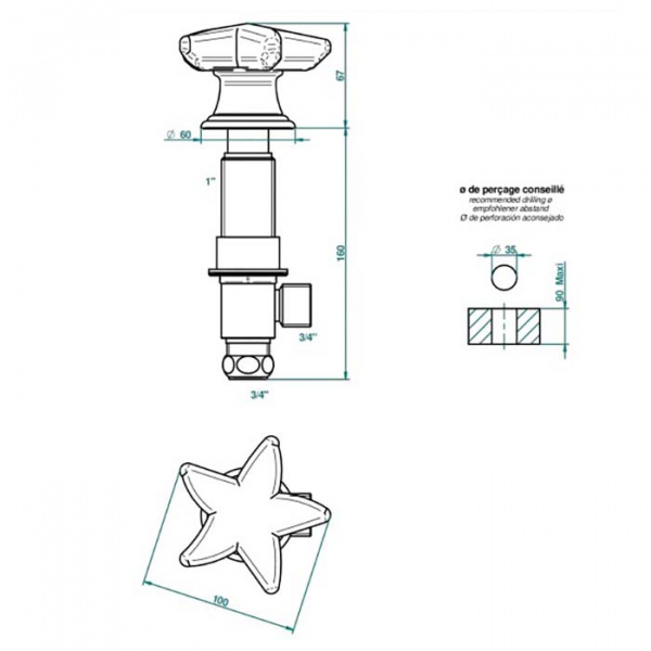THG Oceania Вентиль смесителя для ванны, цвет: хром