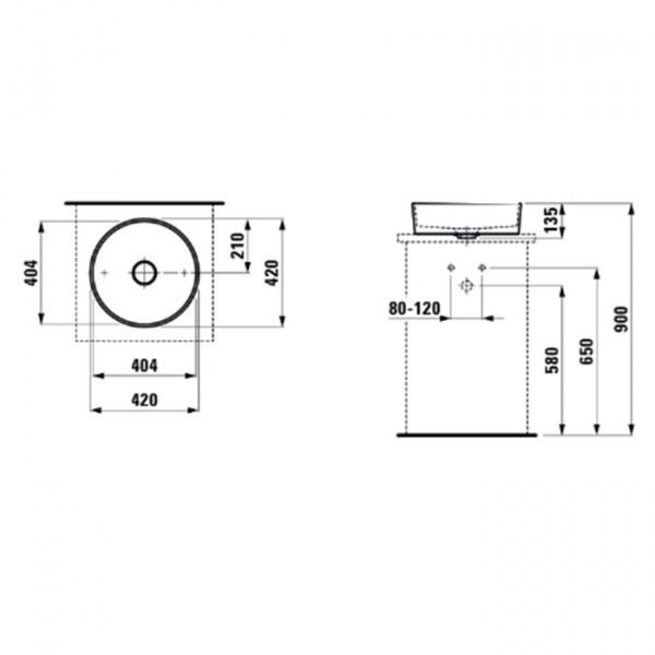 Laufen Kartell Раковина-чаша 42х42х12 см, без отв., без перелива, цвет: белый матовый