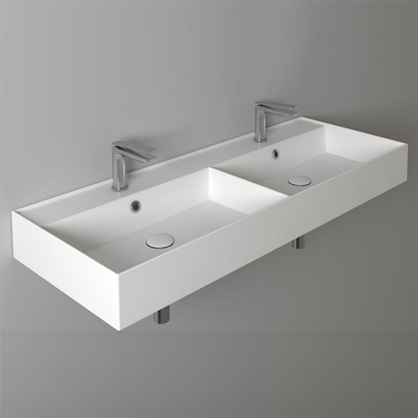 Simas Agile Раковина 121х46 см, 2 отв., двойная, с переливом, цвет: белый