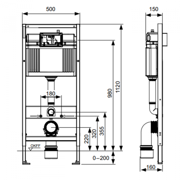 TECEbase 2.0 Комплект 5 в 1, унитаз TECE One, инсталяция для подвесного унитаза, клавиша смыва TECEnow черный матовый, крепеж для монтажа, звукоизоляция