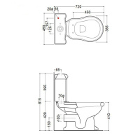 Kerasan Retro, Унитаз моноблок 72х38.5см, слив в стену, с фурнитурой цвета бронза