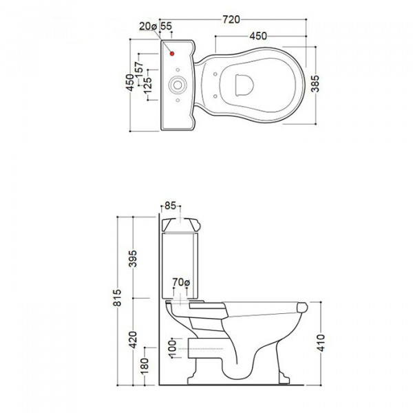 Kerasan Retro, Унитаз моноблок 72х38.5см, слив в стену, с фурнитурой цвета бронза