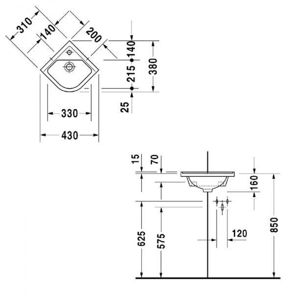 Duravit Ph. Starck 3 Раковина 43x38 см, 1 отв., цвет: белый