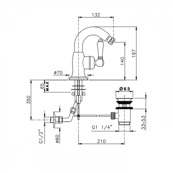 Nicolazzi P.m. Blanc Смеситель для биде, на 1 отв, с донным клапаном, излив: 132 мм, ручки белая керамика, цвет: хром