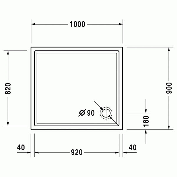 Duravit Starck Slimline Поддон акриловый 100x90см с антислипом, опоры, выпуск, цвет: белый